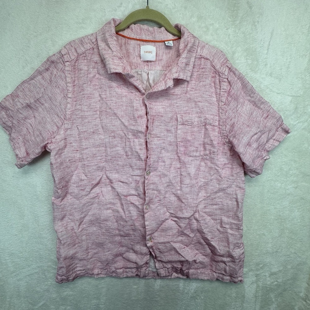 SWIMS Linen Camp Shirt Men's XL Pink Short Sleeve Resort Vacation Summer